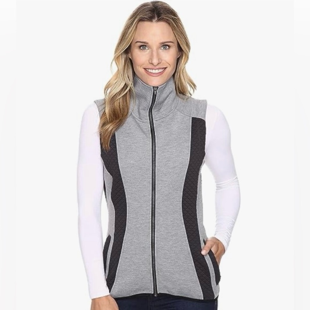 Stoneware, cosmic vest, black, and gray with zip pockets